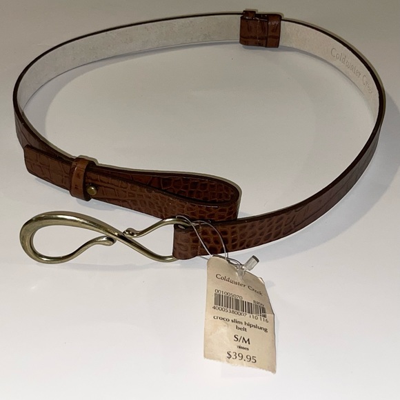 Coldwater Creek Brown Embossed Leather Slim Hipslung Belt, NWT, Size S/M - Picture 2 of 4